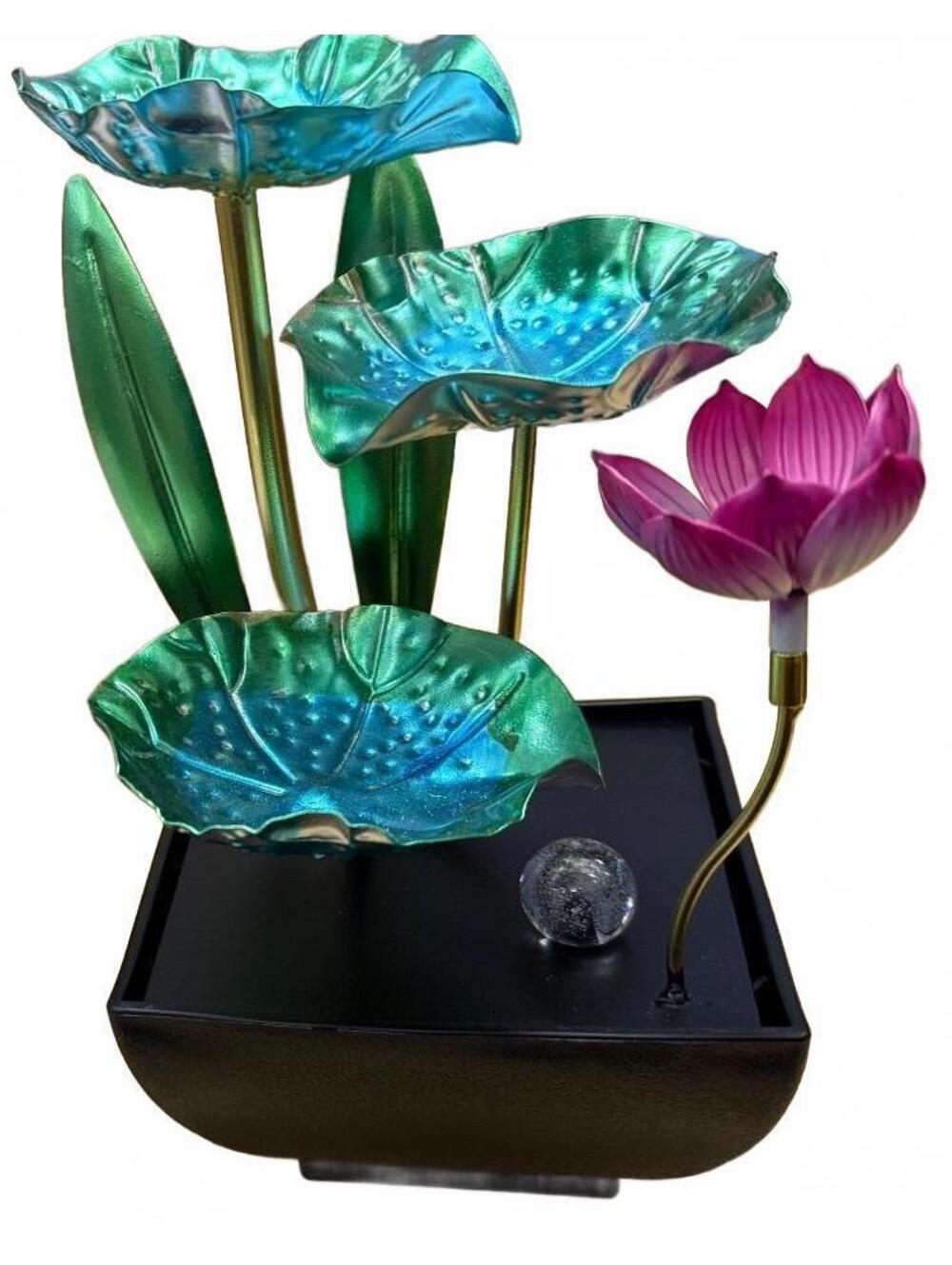 Decorative Indoor Water Fountain with LED Lotus Flower and Green Leaves - Picture 3 of 3